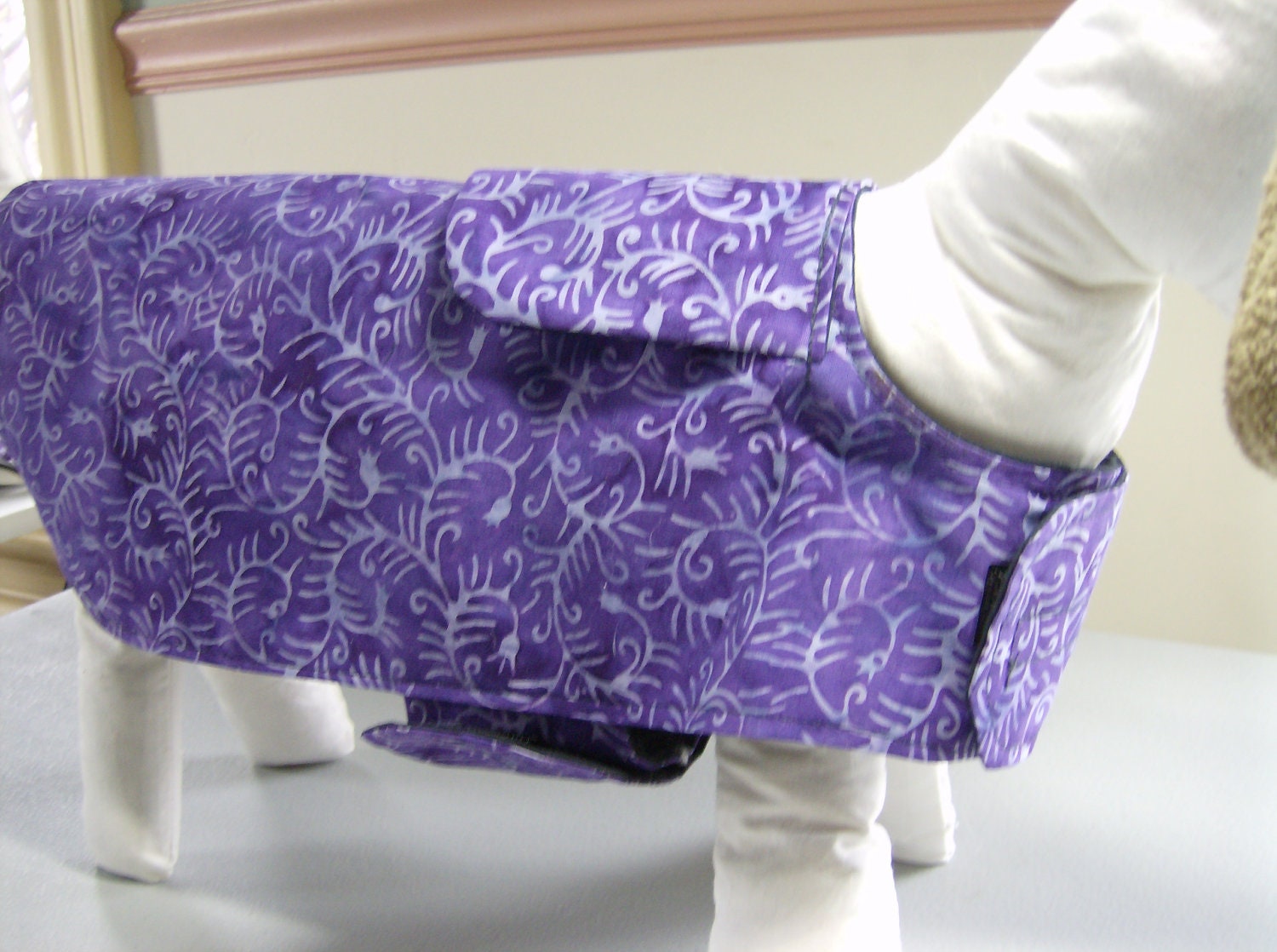 Small Dog Coat, Purple Batik, Tailored Traditional Style, Lined, Other Sizes Available