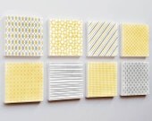 Geometric Art 6x6 - mid century modern wall art canvas prints set of eight 8 yellow black gray stripes argyle polka dot