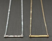 Sideways Gold Bar Necklace - Hand Hammered Skinny 14K Gold Filled Bar