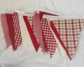 Traditional vintage look handmade Christmas bunting - red, cream and white