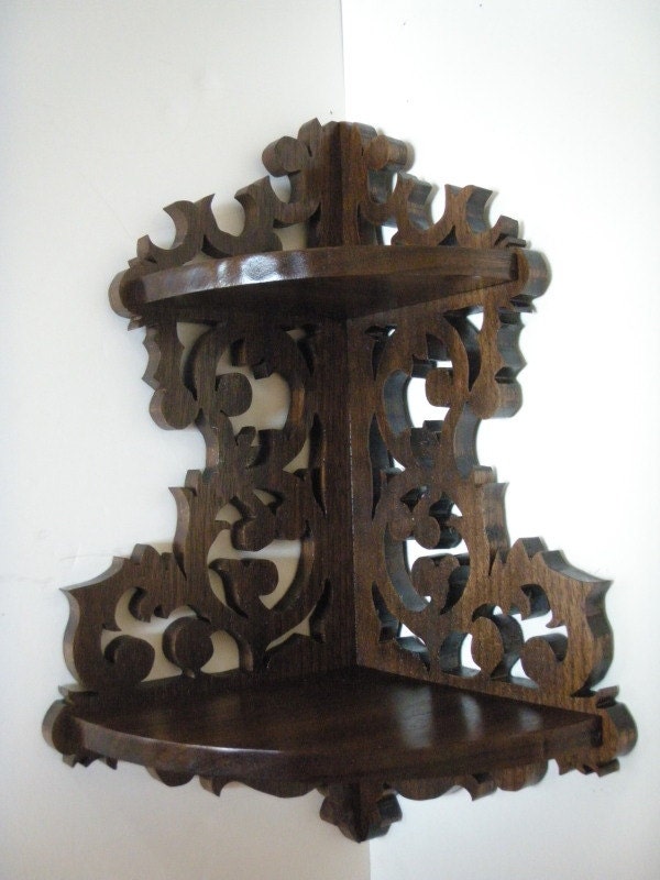 Walnut Handmade Double Shelf Corner Shelf