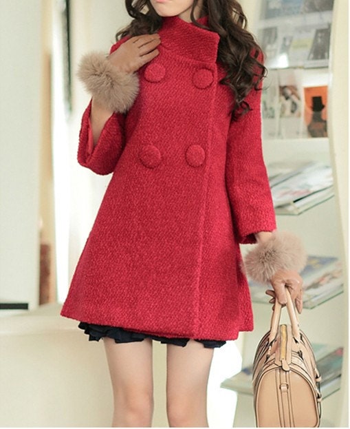 Women Red Wool Cape Cashmere coat double breasted button winter coat Hood cloak Hoodie-Hooded Cape clothes/cloth /jacket S-XL