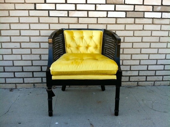 Hollywood Regency Black & Gold Cane Back Chair