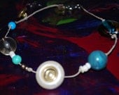 BUTTON Choker, Teal Pearl Necklace, Vintage Accessory, Handmade Jewelry, Retro Style