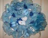 Baby Boy Blue Deco Mesh Wreath (perfect for a Baby Shower, Hospital Door Room, and Nursery Room Door)