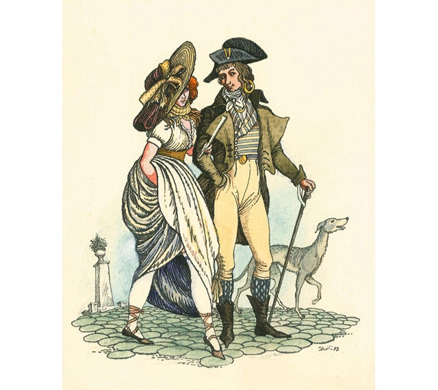 Promenade - 8x10 - fine art print from original graphic illustration - home decor - romantic