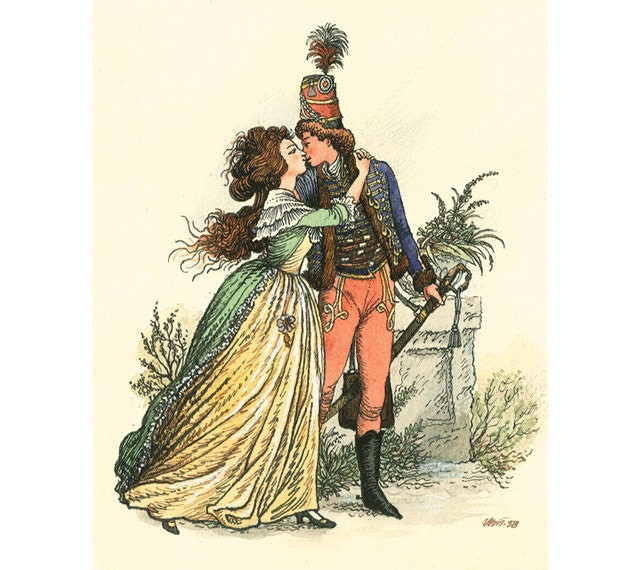 The Kiss - 8x10 - fine art print from original graphic illustration - home decor - romantic