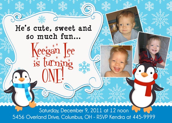 Penguin 3 Photo Birthday Party Invitations - printable Il_170x135
