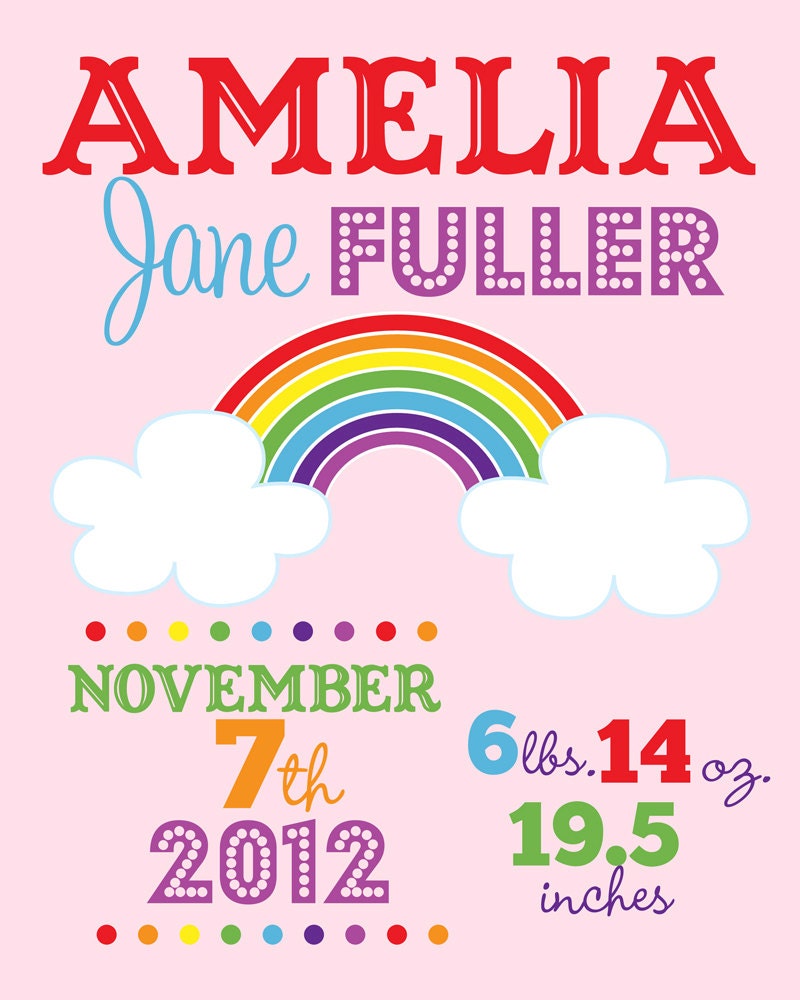 Rainbow Birth Announcement Wall Art - 8x10 Il_170x135