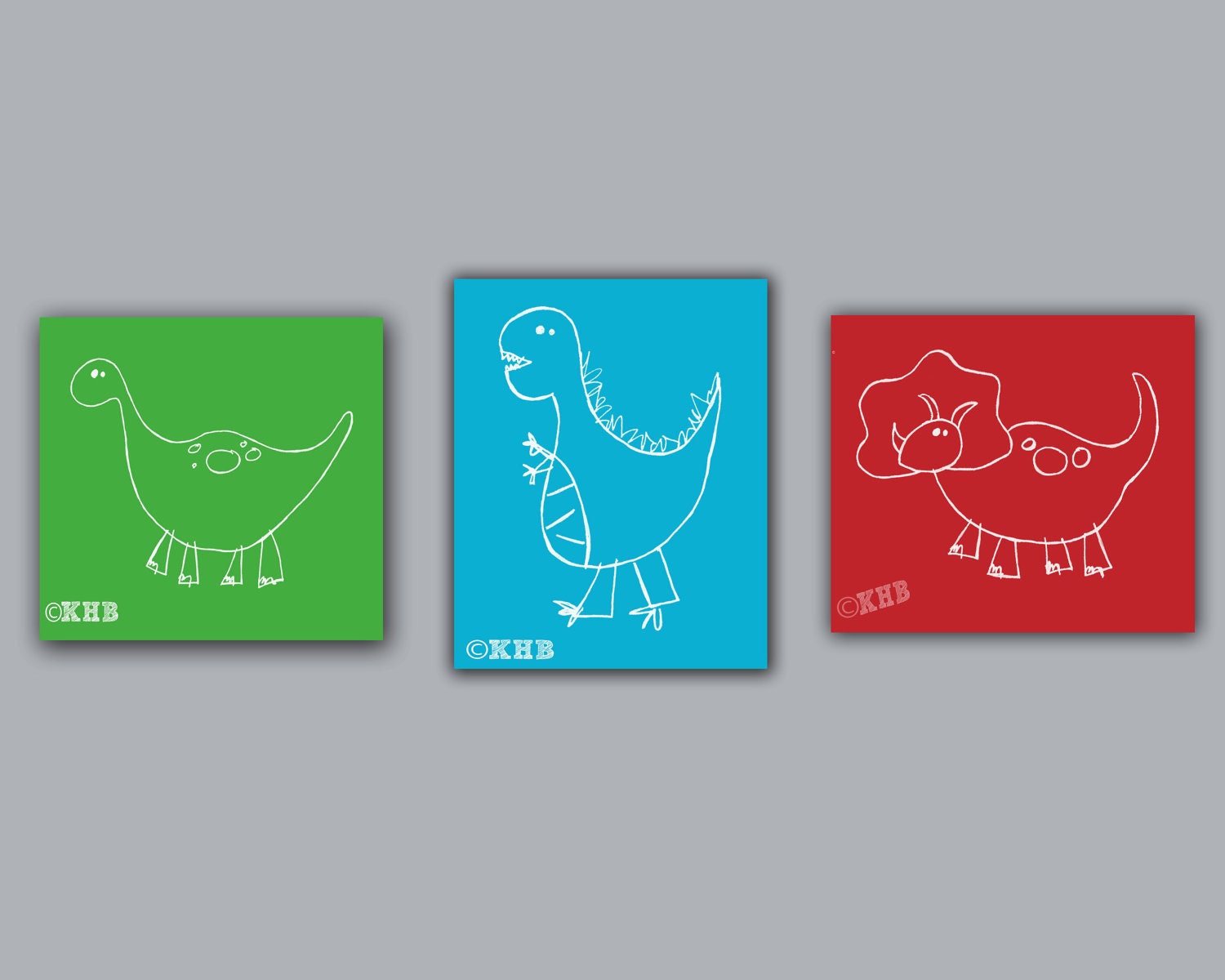 DINOSAUR PRINT, Boys Room  Art, Blue, Red, Green, Kids Room Art, Baby Children Nursery Custom Wall Print Poster, T-rex, FREE Shipping