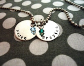 Personalized Necklace with Birth Stones - Hand Stamped Stainless Steel SHIPPED in 10-14 Days SHIPPING TIME 3-5 Days