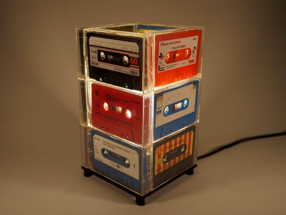 Table Lamp handcrafted from vintage colour cassette tapes.