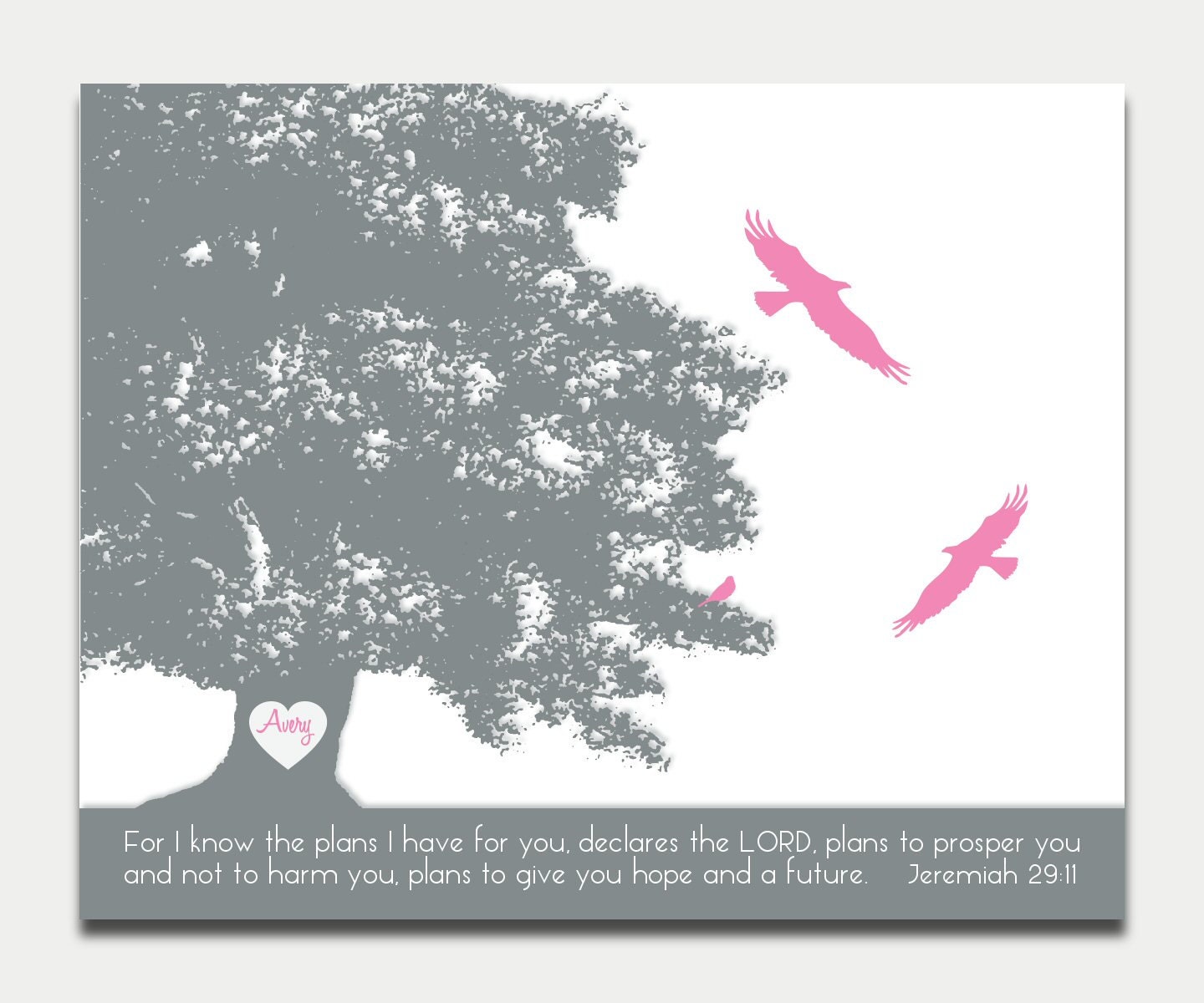 Personalized Christening Gift Baby Nursery Art Scripture Custom Quote Print Tree Birds Baptism 10x8 Bible Verse Relgious