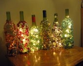 Glass gem embellished lighted wine bottles, night light or mood light