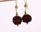RUDRAKSHA HANDMADE EARINGS dark brown natural seed gift with meaning organic natural earthy jewelry ethnic dangle style