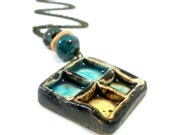 Ceramic jewelry Chic turquoise brown square necklace