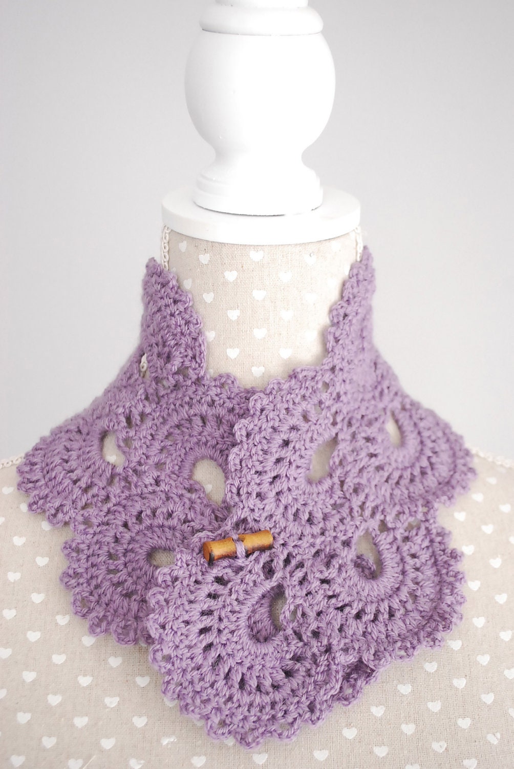 Crochet Neckwarmer Light purple Queen Anne's lace wood button cowl women teens winter elegant