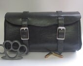 Handmade black leather motorcycle bicycle tool bag