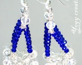 SALE 10% Off White blue crystal bead chandelier dangle vintage earrings silver jewelry gift