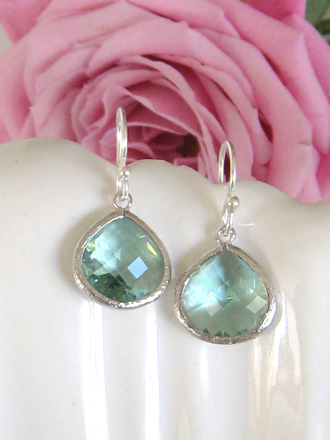 Aqua Silver Drop Earrings - Ocean Blue Quartz Sterling - Bridal Jewelry - Bridesmaid Earrings Gift - Beach Wedding - Bride