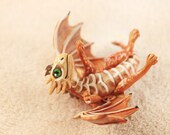 Little Dragon cute figurine brown, gold, Earth dragon, fantasy art sculpture handmade - magic gift
