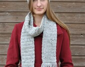 Matching Hand-crocheted Grey Scarf and Hat
