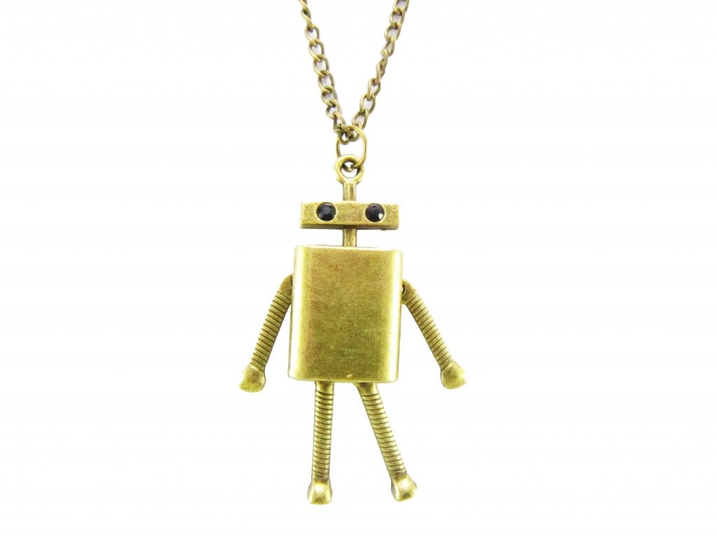 Cute bronze robot charm necklace