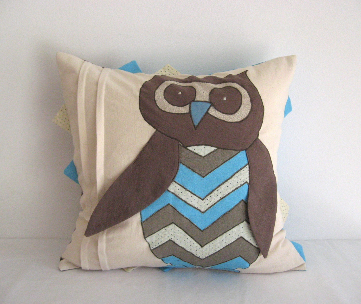 Owl teal blue turquoise dark army green chevron triangle decorative accent throw pillow cover case  Vintage look modern decor