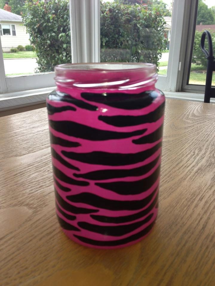 Hand painted Pink Zebra Print Jar