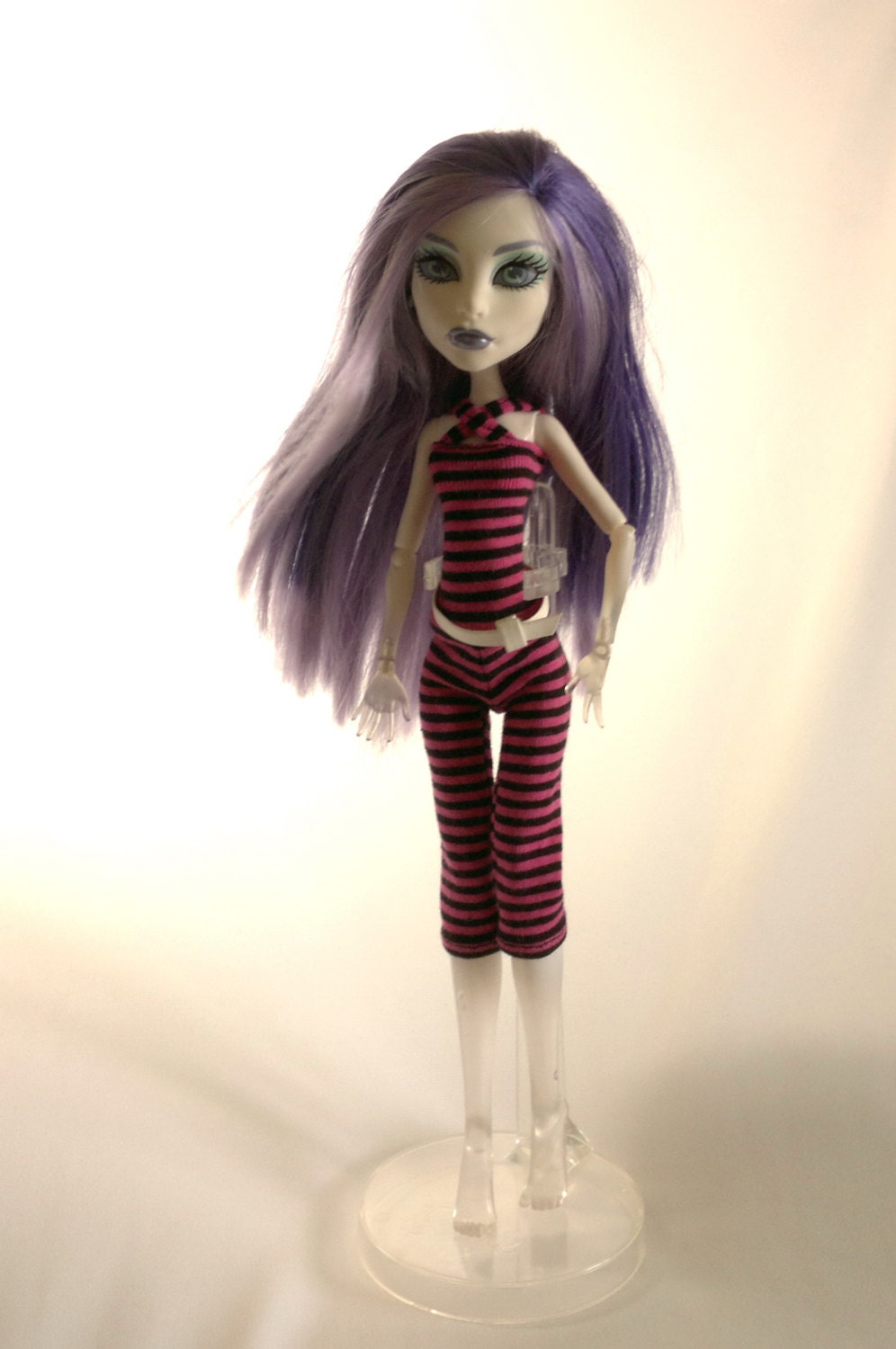 Dolls Jumpsuit pants dress clothes  for Monster high doll   Hot pink and black stripes MH086