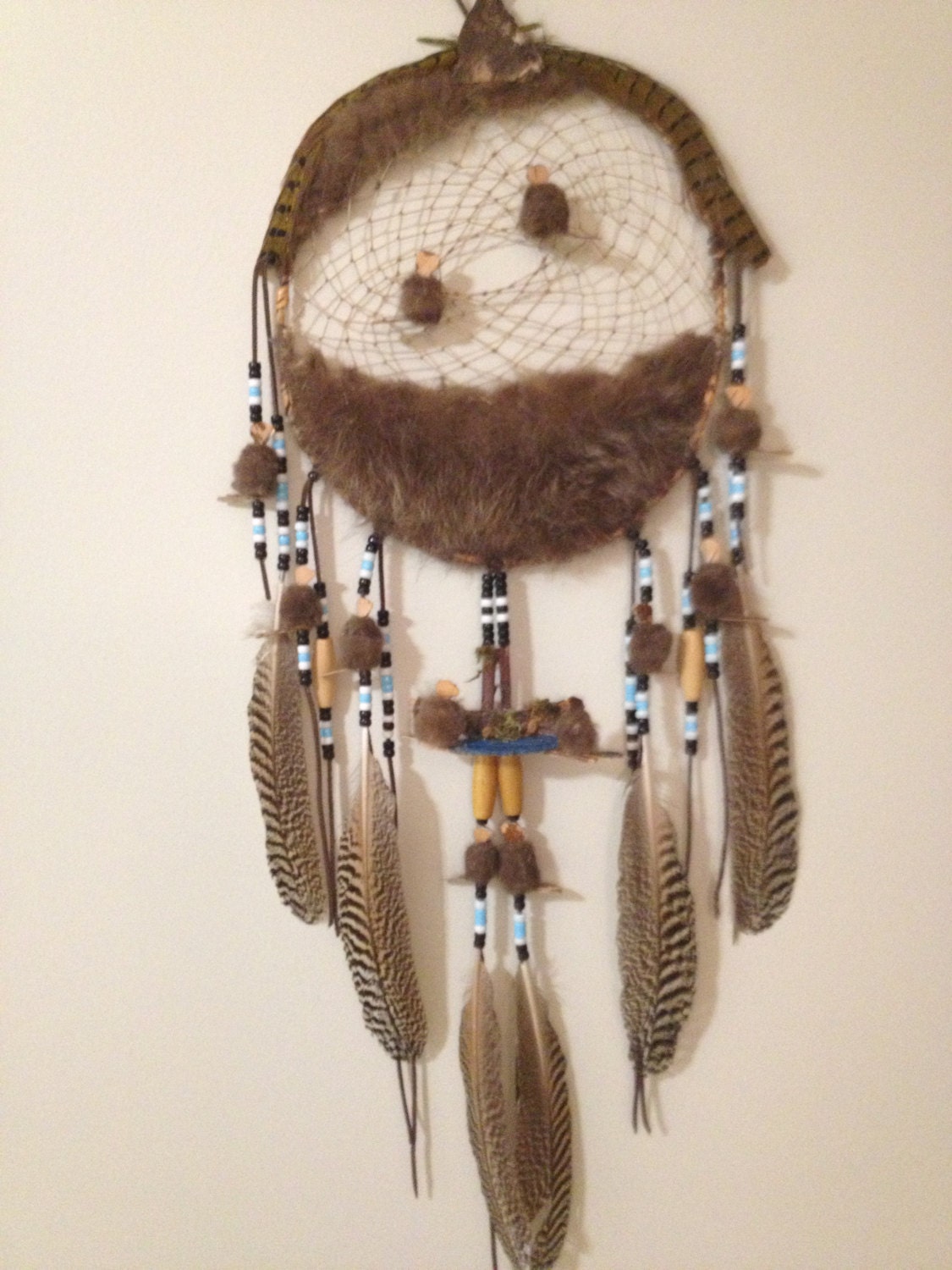 DREAM CATCHER Native American Mohawk Birch Bark with Beaver Fur.