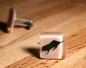 Glass Cufflinks in Black on Faint Peach - Naked Mole-Rats by Happy Owl Glassworks - Gift for Fathers Day