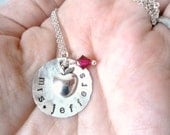 Teacher Necklace - Personalized Hand Stamped Sterling Silver Necklace with silver apple charm and swarovski crystal