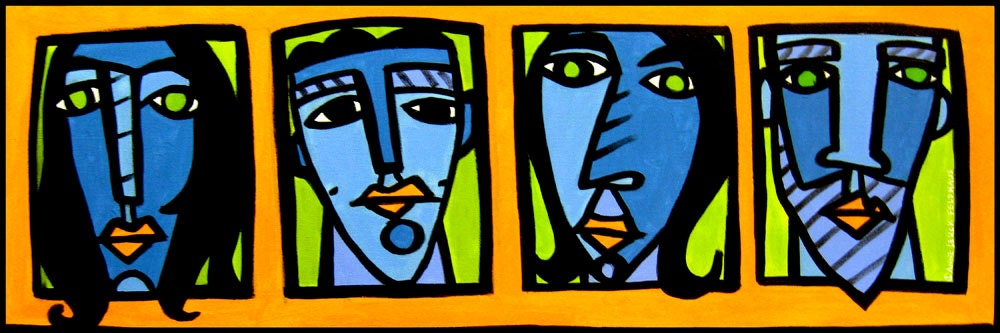 All Blue in the Face 12x36 Original Painting on Gallery Stretched Canvas