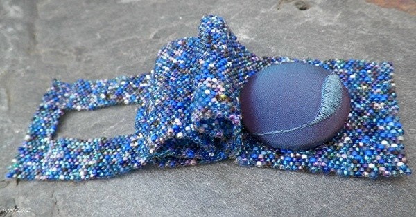 Bead Soup- Sparkle Blues Mix, handmade beadwork cuff