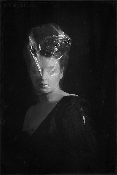 A Little Time For Myself - FREE SHIPPING - Print Black White Gray Woman Suffocation Preserving Plastic Surreal Creepy Portrait Photo Art