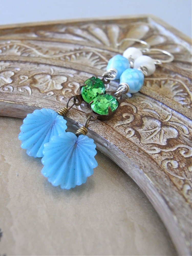 Earrings - vintage Japanese glass, vintage crystal, sterling silver - Resort