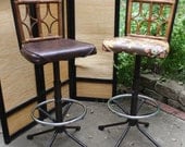 REDUCED   Adjustable Height Retro Mid Century Bar Stool Coordinating Set Wood Backs Floral Pleather