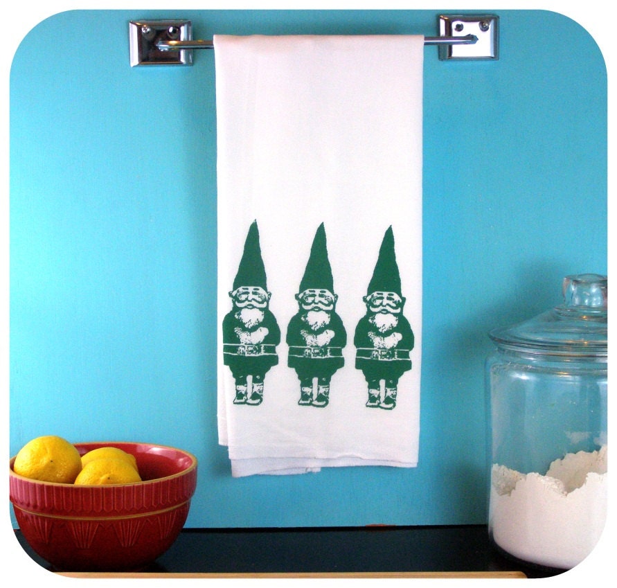 Kitchen Towel Gnome Green Tea Towel CUTE screenprint retro kitchen Indie Housewares Purple Blue Towels
