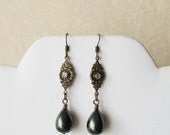Smokey Grey Pearl Coat Victorian Inspired Dangle Earrings - Wedding Bridesmaid Gift