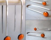 Ready to Ship: MicroDot Enamel Earrings, Tangerine Orange Kiln-fired Glass Enamel and Sterling Silver