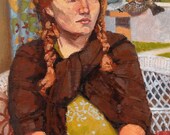 Kara Knitting oil painting by Andrew Daniel