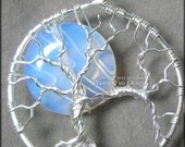 Rainbow Moonstone Full Moon Tree of Life Pendant Sterling Silver Wire Wrapped Opalite (Luna Lunar Night Sky Mystical)