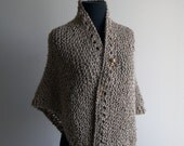 Custom Hand Knit  Prayer Meditation Comfort Shawl, Triangular, Creamy Beige, Soft Acrylic, Bed Jacket, FREE SHIPPING