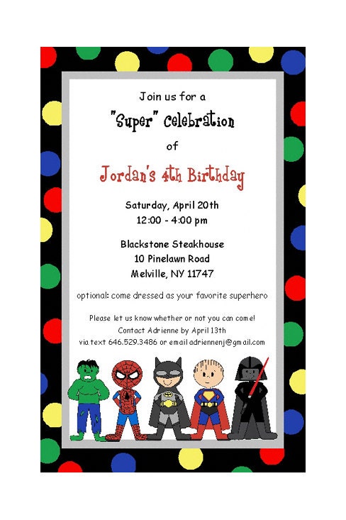 Birthday Invitations Sample Superhero Batman Spiderman