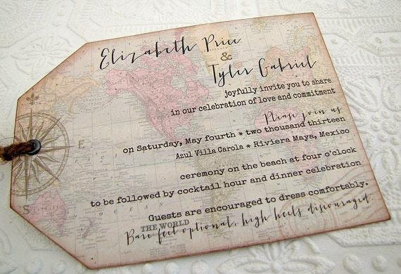 Vintage World Map Wedding Invitation  Hinged Shipping Tags