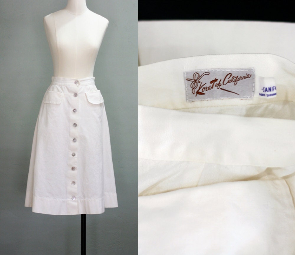 50s M Off White Button Up Twill SKIRT