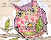 purple owl - watercolor painting - 8 x 8 print - archival, limited edition print by cori dantini