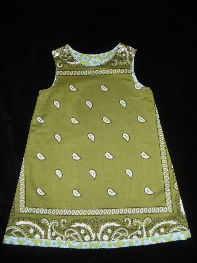 Girls Size 3T Reversible Pistachio Green Bandana Jumper Dress