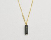 Serpentine - dark moss bar pendant necklace on gold fill chain - sleek modern jewelry  gift for her